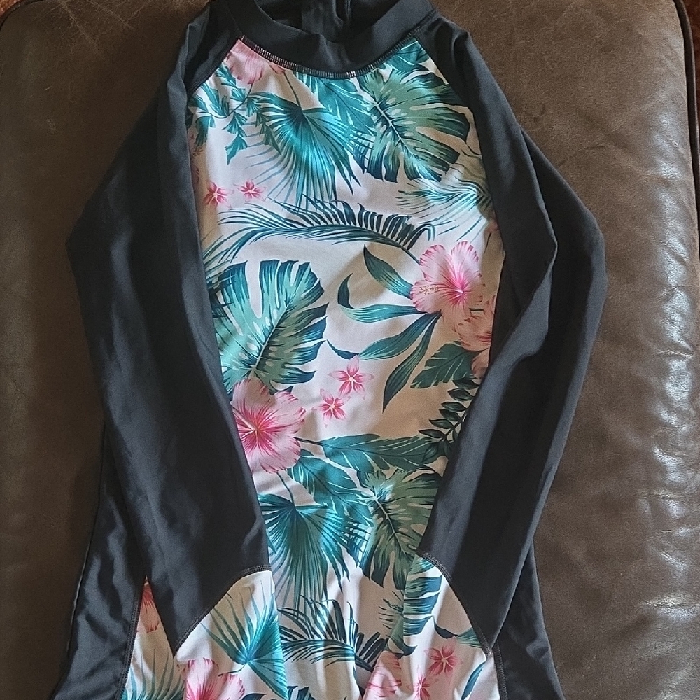 Tropical Floral Long Sleeve One Piece Swimsuit